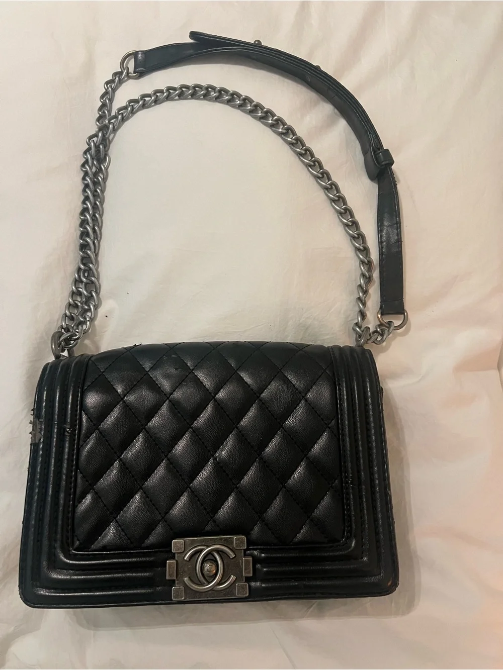 Black Quilted Leather Chain Shoulder Bag